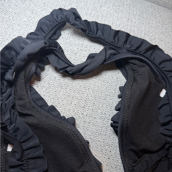 Black Ruffled Halter One-Piece Swimsuit - Picture 6 of 7